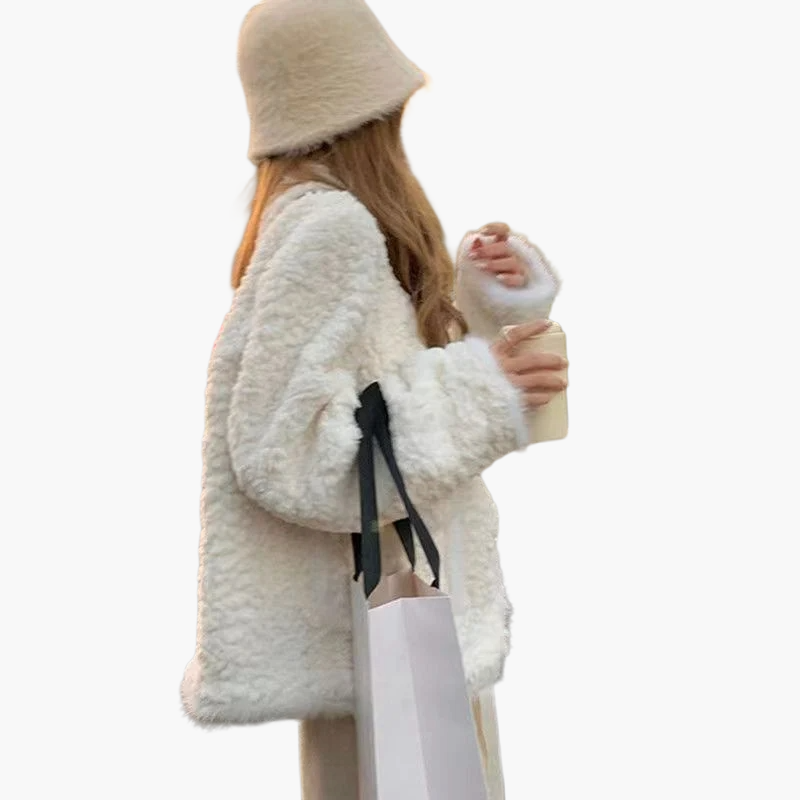 Damen Teddyfell Jacke Winter Warm Kurz Mantel Modisch Eleganter Stil