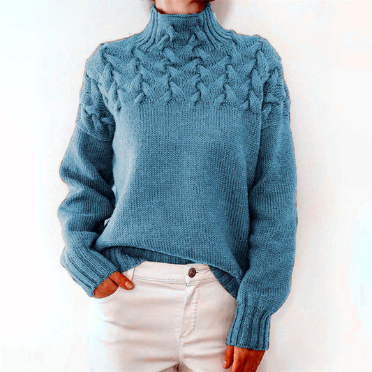 Damen Strickpullover mit Zopfmuster und Rollkragen – Modischer Winterpullover für stilvolle Outfits