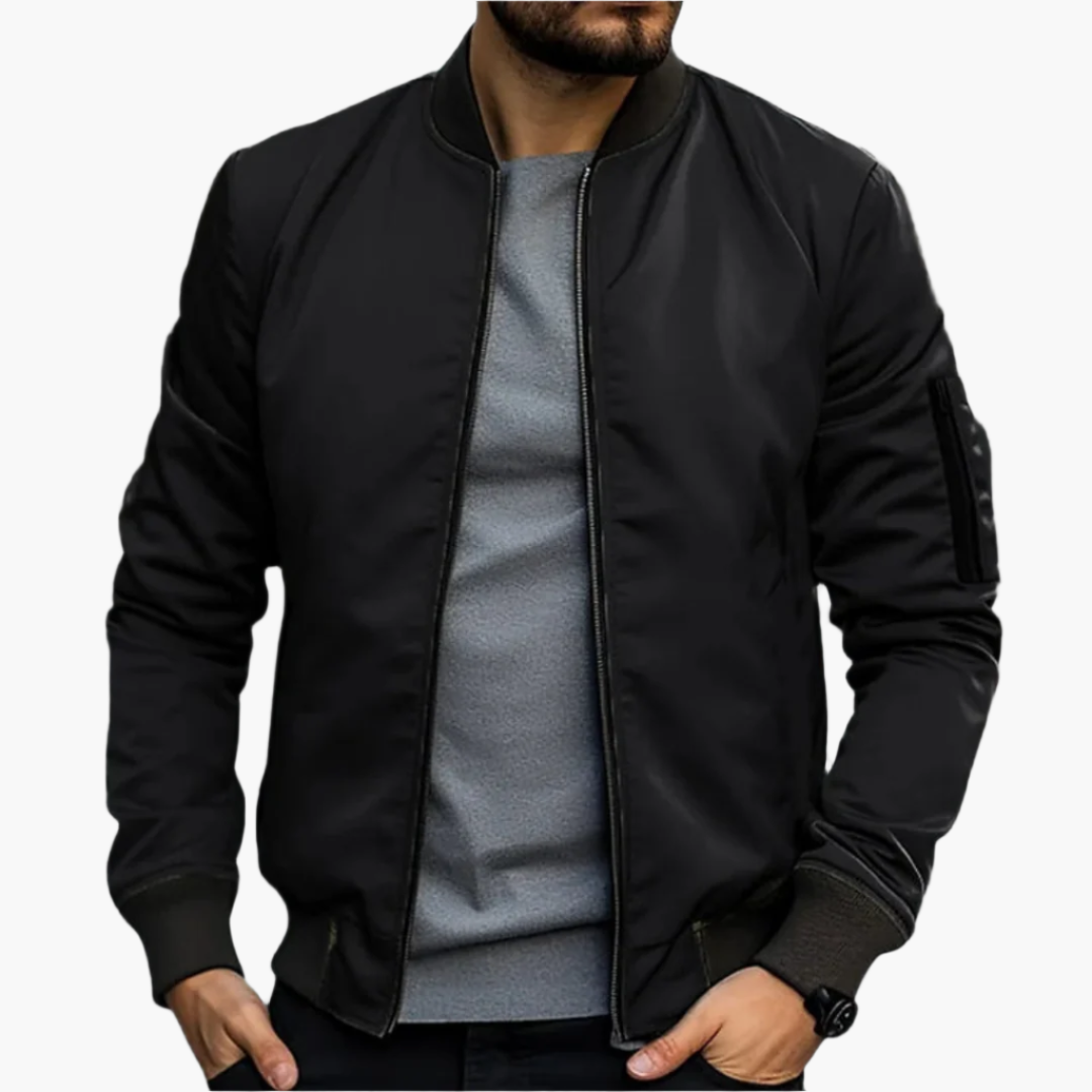Herren Bomberjacke – klassische Übergangsjacke mit Frontzip, Rippbündchen & Ärmel-Tasche für Freizeit & City