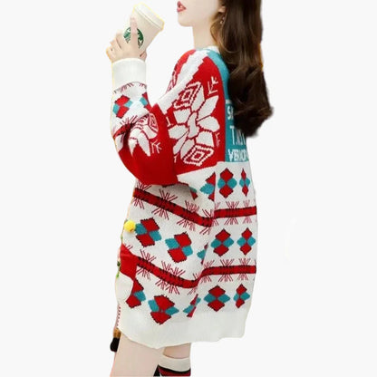 Damen Weihnachts-Pullover Kleid mit 3D Schneemann und Norwegermuster – Lustiges Ugly Christmas Sweater für Winter & Party