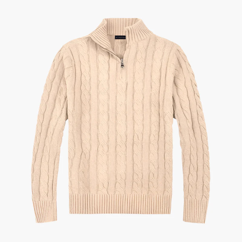 Herren Strickpullover mit Zopfmuster und halbem Reißverschluss – Eleganter Freizeit-Look