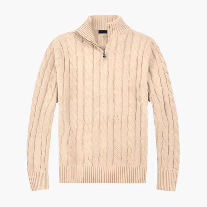 Herren Strickpullover mit Zopfmuster und halbem Reißverschluss – Eleganter Freizeit-Look