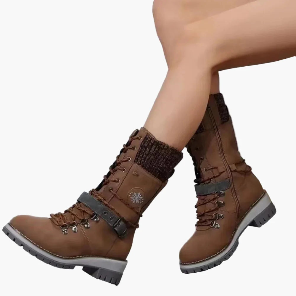 Damen Outdoor-Schnürstiefel Winterstiefel mit Warmfutter und Profilsohle