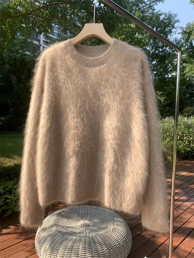 Damen Flauschiger Oversize Pullover – Kuscheliger Strickpullover für Herbst und Winter, Lässiger Stil