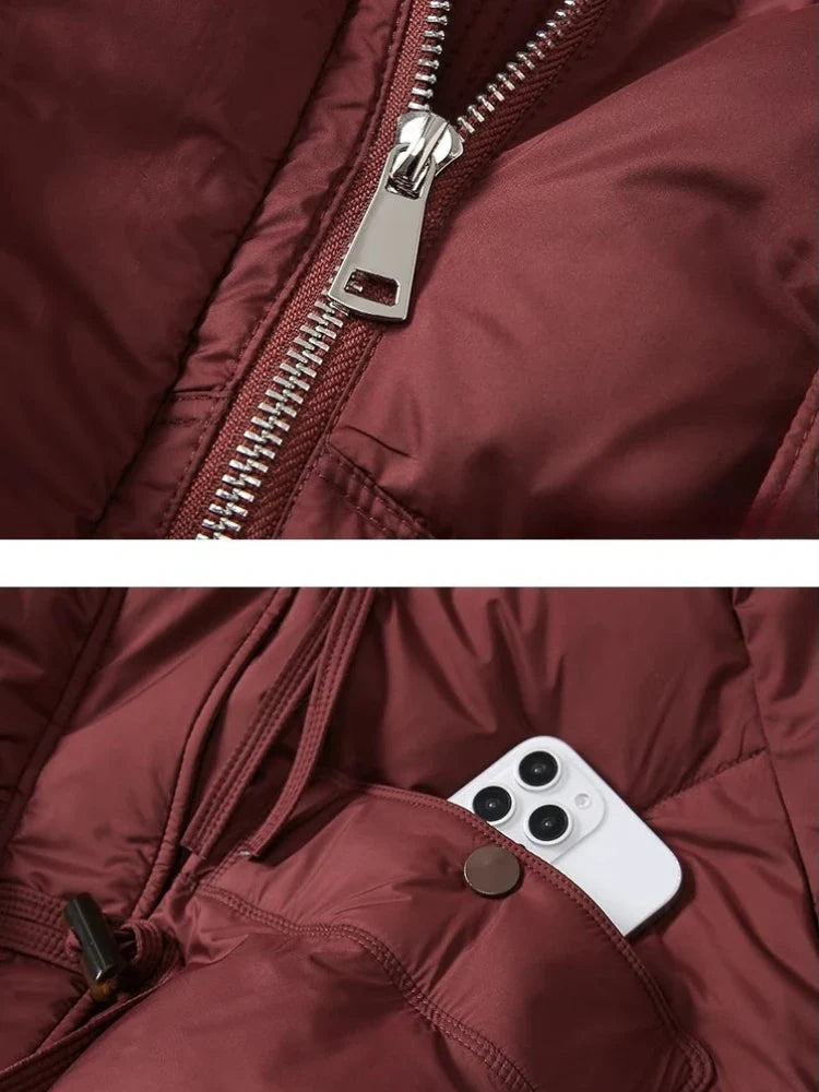 Damen Winterjacke mit großem Kunstpelzkragen, modische Steppjacke für kalte Tage