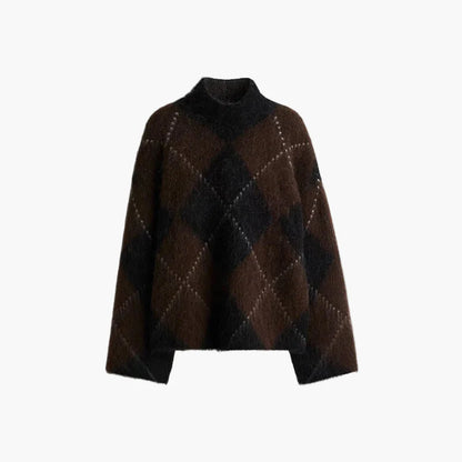 Damen Oversize Pullover im Karo-Design – Modischer Winter Strickpullover für Alltag & Freizeit