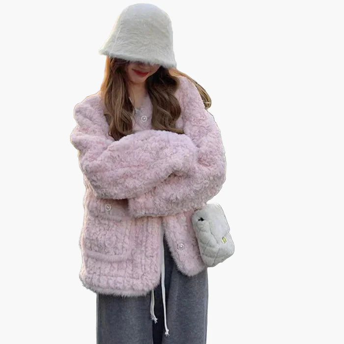 Damen Teddyfell Jacke Winter Warm Kurz Mantel Modisch Eleganter Stil