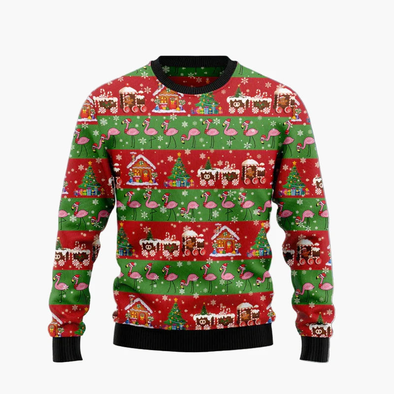 Unisex Lustiger Weihnachts-Pullover Flamingo Ugly Christmas Sweater – Perfekt für Gruppen und Partys