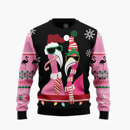 Unisex Lustiger Weihnachts-Pullover Flamingo Ugly Christmas Sweater – Perfekt für Gruppen und Partys