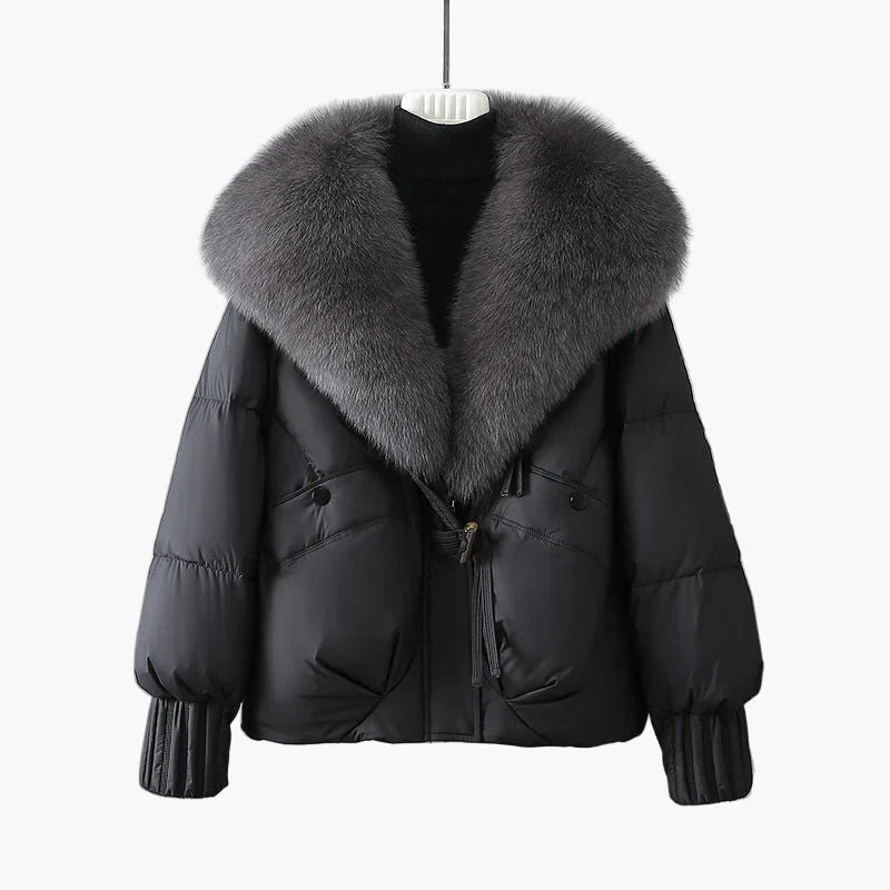 Damen Winterjacke mit großem Kunstpelzkragen, modische Steppjacke für kalte Tage