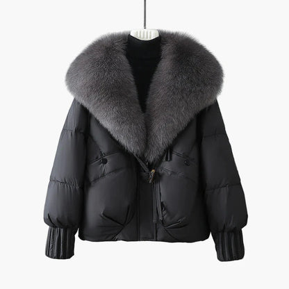 Damen Winterjacke mit großem Kunstpelzkragen, modische Steppjacke für kalte Tage