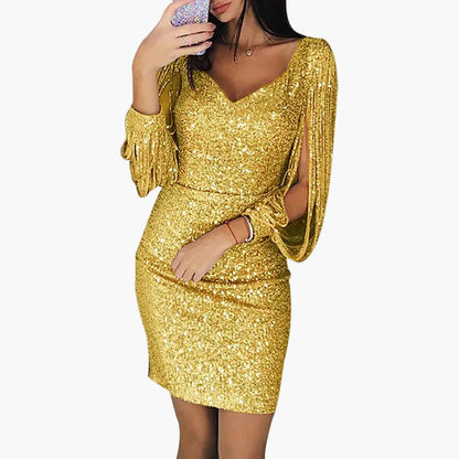 Damen Pailletten-Kleid mit Fransenärmeln – Elegantes Partykleid im Bodycon-Stil für besondere Anlässe