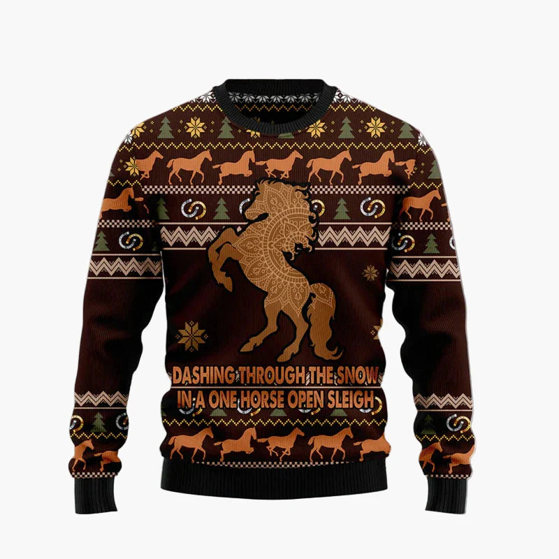 Unisex Lustiger Weihnachtspullover mit lachendem Pferde-Motiv – Perfekt für Ugly Christmas Sweater Partys