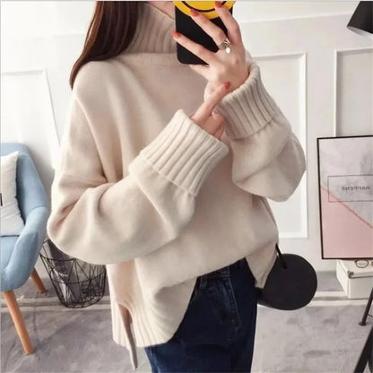 Damen Strickpullover im koreanischen Stil mit hohem Kragen – Modischer Herbst- und Winterpullover für vielseitige Outfits