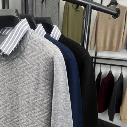 Herren Strickpullover mit gestreiftem Hemdkragen – Eleganter Business- und Freizeit-Look