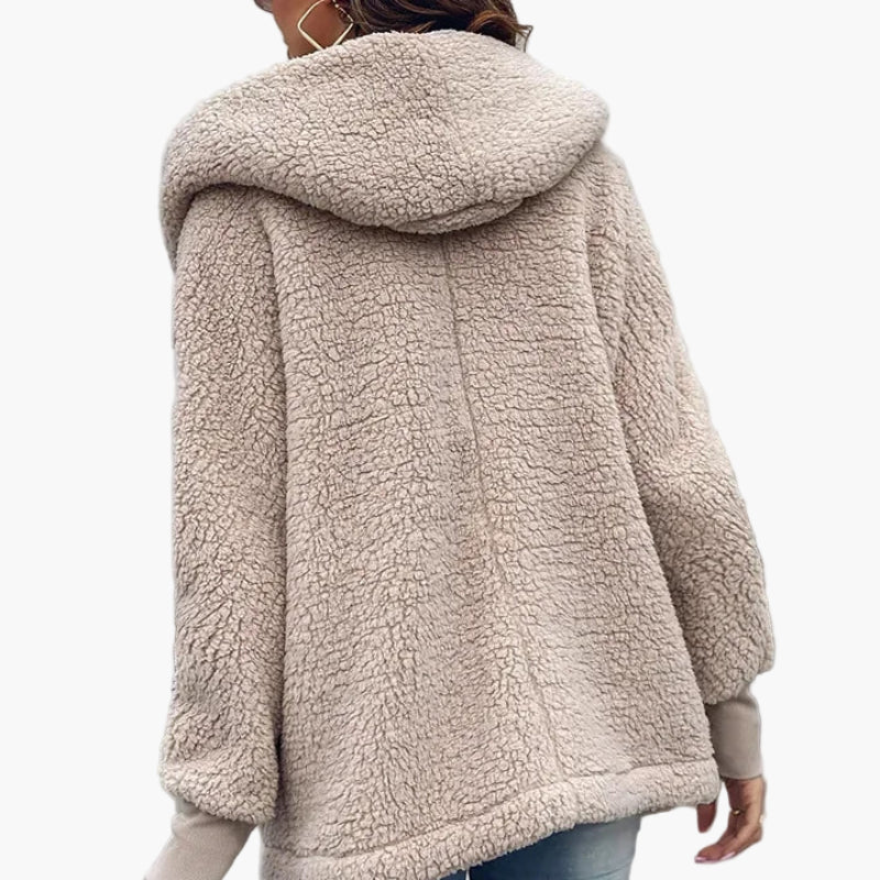 Damen Teddy Mantel mit Kapuze – Kuschelige Oversize Jacke für Herbst und Winter