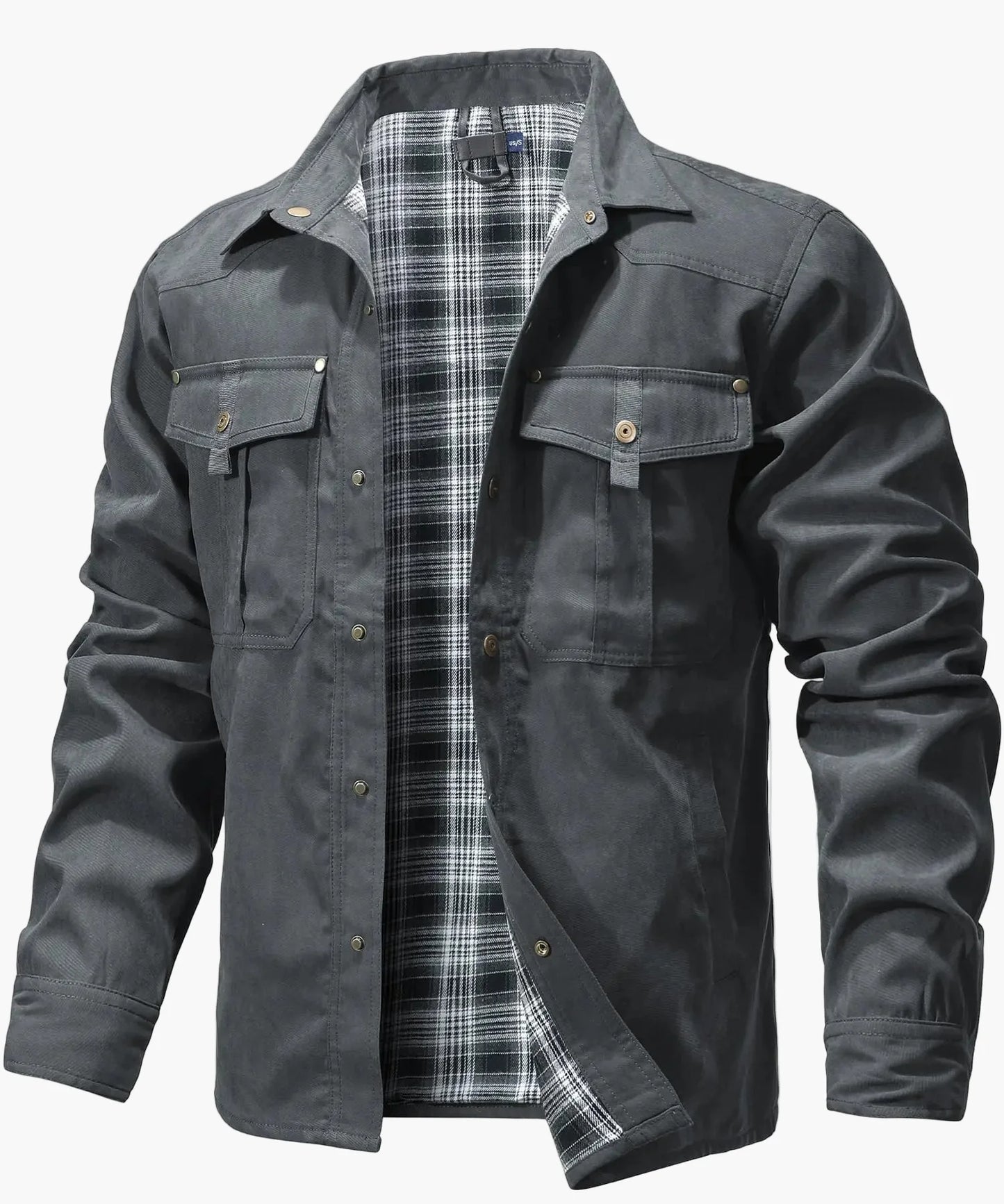 Herren Übergangsjacke mit Flanellfutter – Freizeit Overshirt im Western Cowboy Stil, Knopfleiste