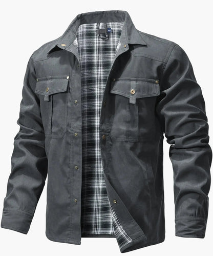 Herren Übergangsjacke mit Flanellfutter – Freizeit Overshirt im Western Cowboy Stil, Knopfleiste