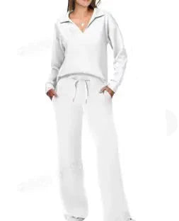 Damen Freizeit-Loungewear Set mit weitem Bein und V-Ausschnitt – Komfortabler Hausanzug
