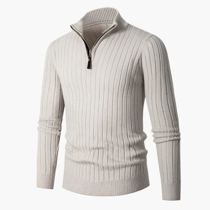 Herren Strickpullover mit Stehkragen und Reißverschluss – Modernes Rippenmuster, Eleganter Freizeit- und Business-Look