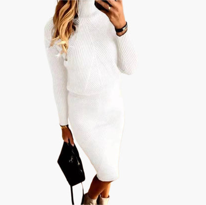 Damen Strickkleid Zweiteiler Set – Elegantes Winter Outfit mit Rollkragen, Modisch & Bequem für Alltag und Büro