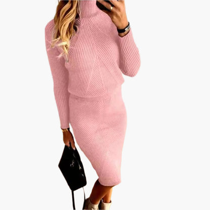 Damen Strickkleid Zweiteiler Set – Elegantes Winter Outfit mit Rollkragen, Modisch & Bequem für Alltag und Büro