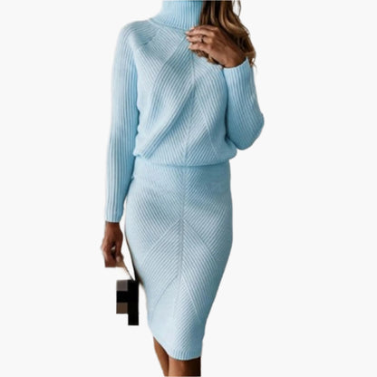 Damen Strickkleid Zweiteiler Set – Elegantes Winter Outfit mit Rollkragen, Modisch & Bequem für Alltag und Büro