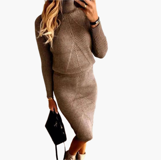 Damen Strickkleid Zweiteiler Set – Elegantes Winter Outfit mit Rollkragen, Modisch & Bequem für Alltag und Büro