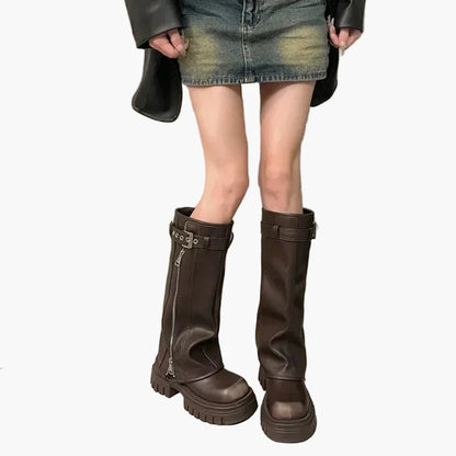 Damen Plateau Stiefel mit Reißverschluss – Trendige Chunky Boots für Herbst und Winter