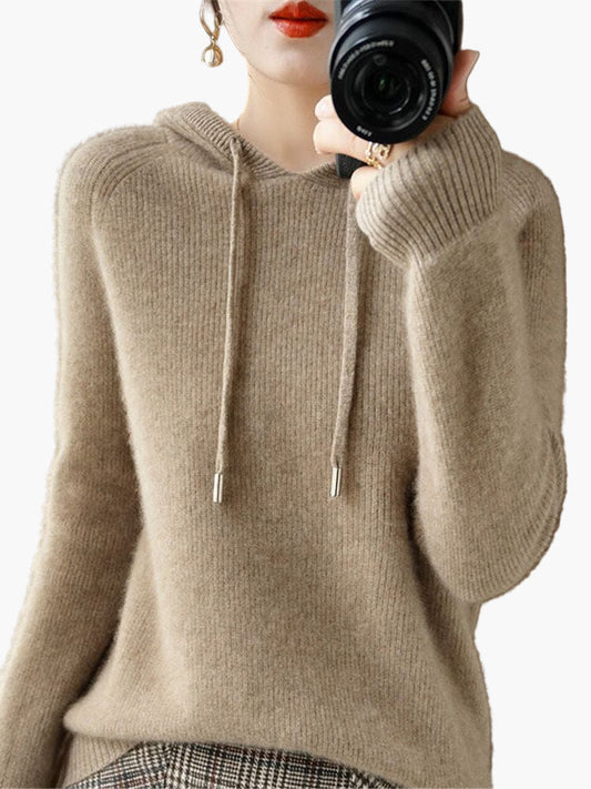 Damen Strickpullover Kapuzenpullover mit Kordelzug – Stilvoller Alltags-Hoodie für Herbst & Winter