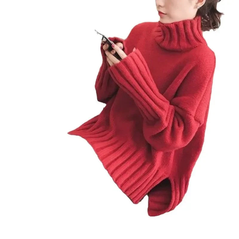 Damen Strickpullover im koreanischen Stil mit hohem Kragen – Modischer Herbst- und Winterpullover für vielseitige Outfits