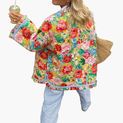 Damen Vintage Blumen Steppjacke – Boho Style für Frühling und Sommer