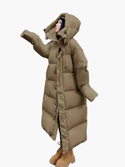 Damen Lange Pufferjacke mit Kapuze – Entspannter Wintermantel für Alltag & Outdoor