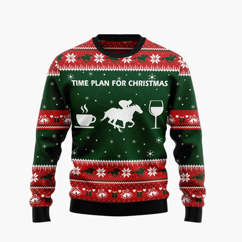 Unisex Lustiger Weihnachtspullover mit lachendem Pferde-Motiv – Perfekt für Ugly Christmas Sweater Partys