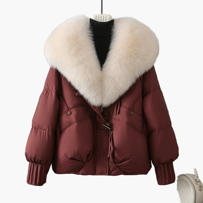 Damen Winterjacke mit großem Kunstpelzkragen, modische Steppjacke für kalte Tage