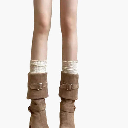 Damen Kniehohe Stiefel mit Blockabsatz und Schnallen – Modische Freizeit- und Herbstschuhe