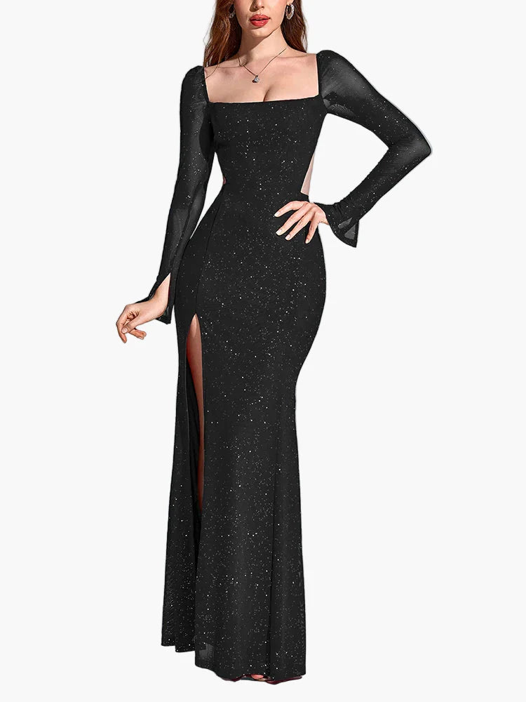 Damen Abendkleid mit Schlitz, Eleganter Maxikleid Stil für festliche Anlässe und Partys