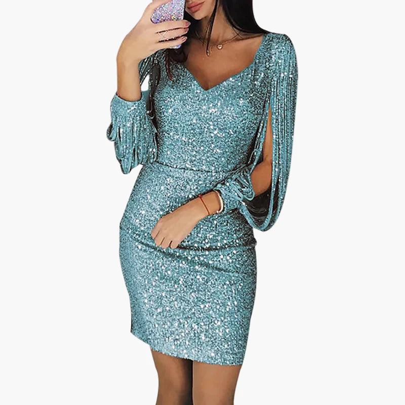 Damen Pailletten-Kleid mit Fransenärmeln – Elegantes Partykleid im Bodycon-Stil für besondere Anlässe