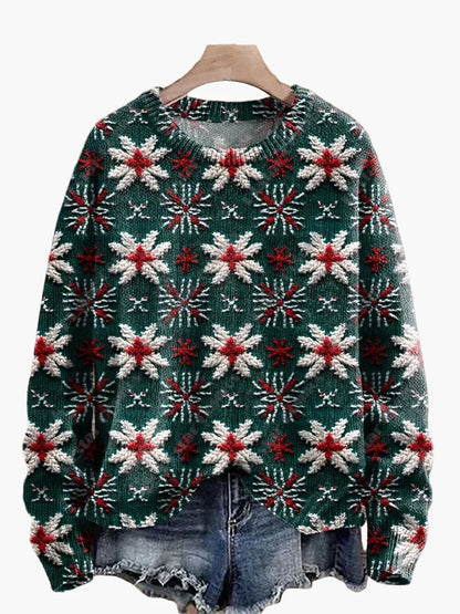 Damen Weihnachtspullover mit 3D-Stickereien – Lustiger Strickpullover im Festtagsstil
