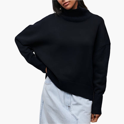 Damen Pullover mit Rollkragen und voluminösen Ärmeln – Eleganter Freizeit-Strickpullover