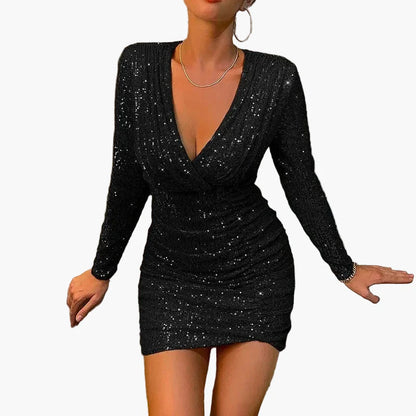 Damen Partykleid mit Pailletten und tiefem V-Ausschnitt – Elegantes Minikleid für besondere Anlässe