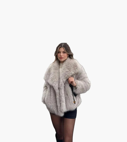 Damen Eleganter Kunstpelz Mantel – Modischer Winterjacke für stilvolle Anlässe