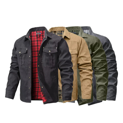 Herren Übergangsjacke mit Flanellfutter – Freizeit Overshirt im Western Cowboy Stil, Knopfleiste