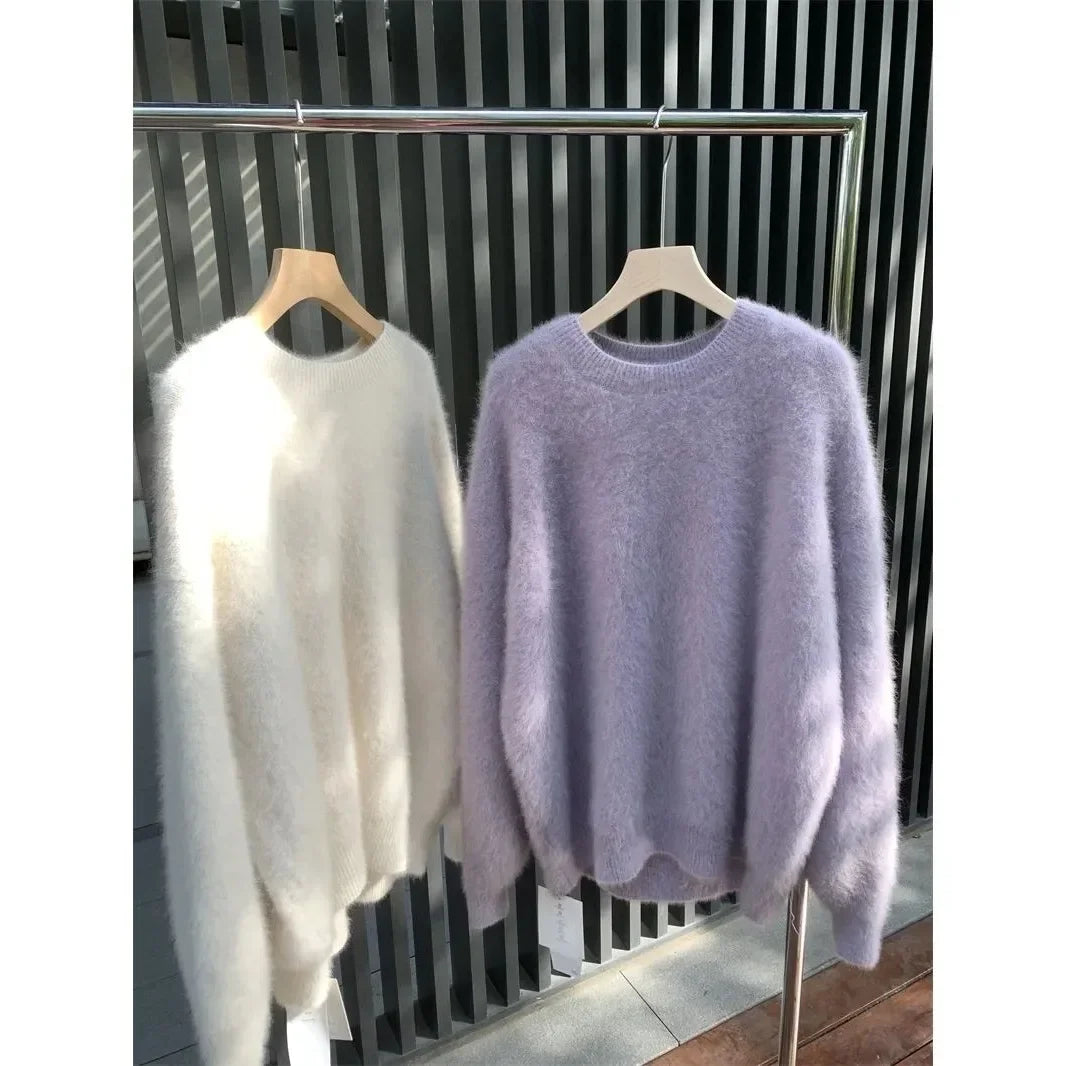 Damen Flauschiger Oversize Pullover – Kuscheliger Strickpullover für Herbst und Winter, Lässiger Stil