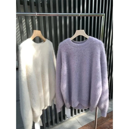 Damen Flauschiger Oversize Pullover – Kuscheliger Strickpullover für Herbst und Winter, Lässiger Stil
