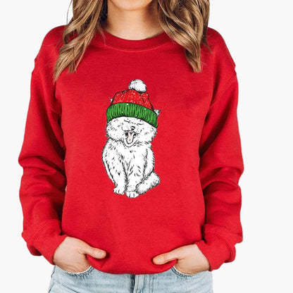 Damen Weihnachtspullover mit Katze und Lichterkette – Lustiger Winter Sweater für Alltag und Festtage