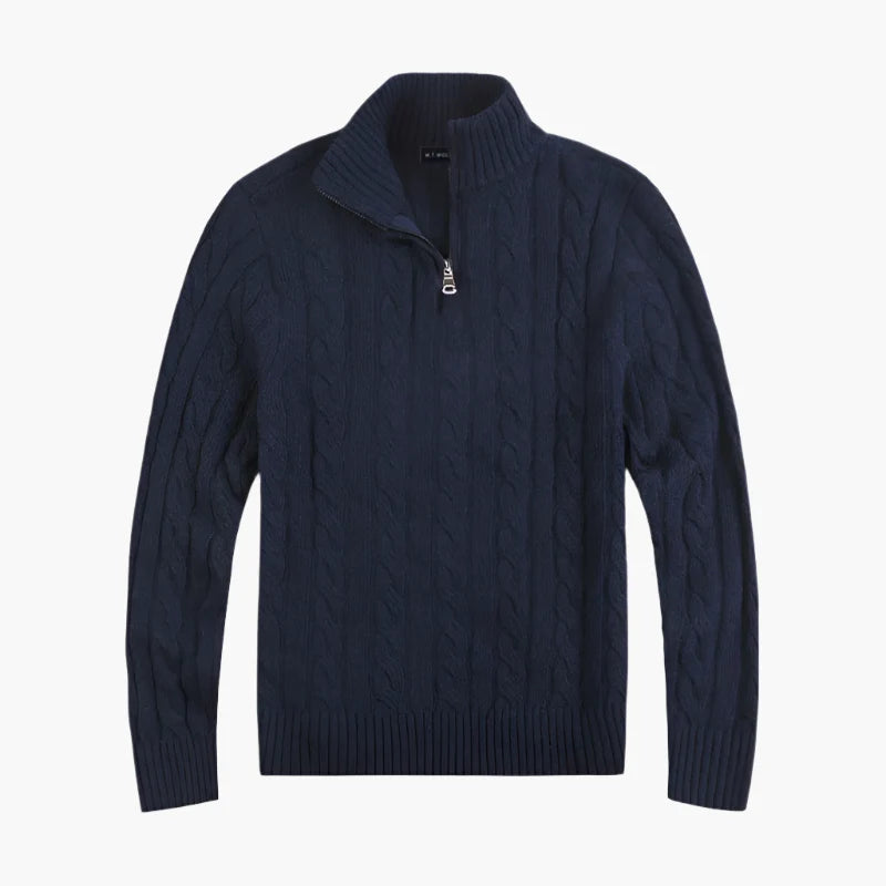 Herren Strickpullover mit Zopfmuster und halbem Reißverschluss – Eleganter Freizeit-Look