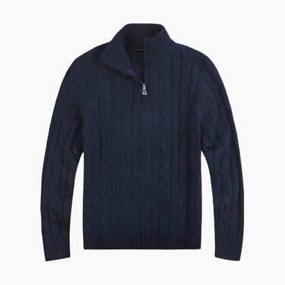 Herren Strickpullover mit Zopfmuster und halbem Reißverschluss – Eleganter Freizeit-Look