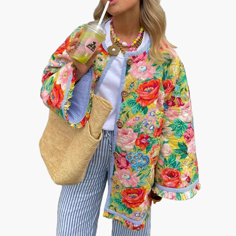 Damen Vintage Blumen Steppjacke – Boho Style für Frühling und Sommer