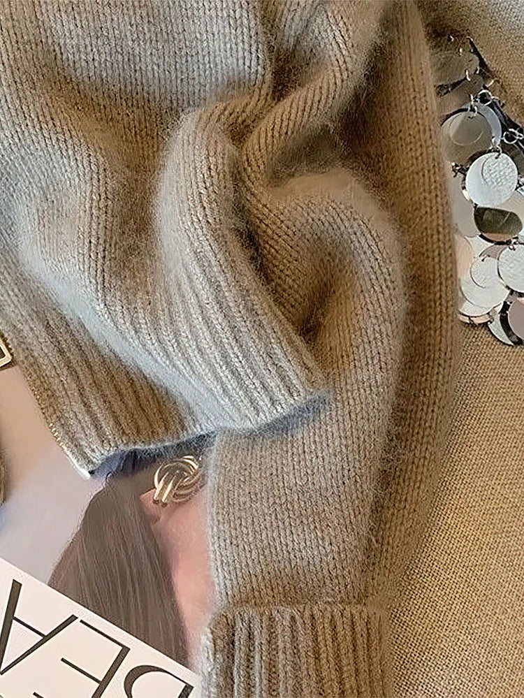 Damen Strickjacke mit Kunstlederkragen und Reißverschluss – Modischer Urban Style